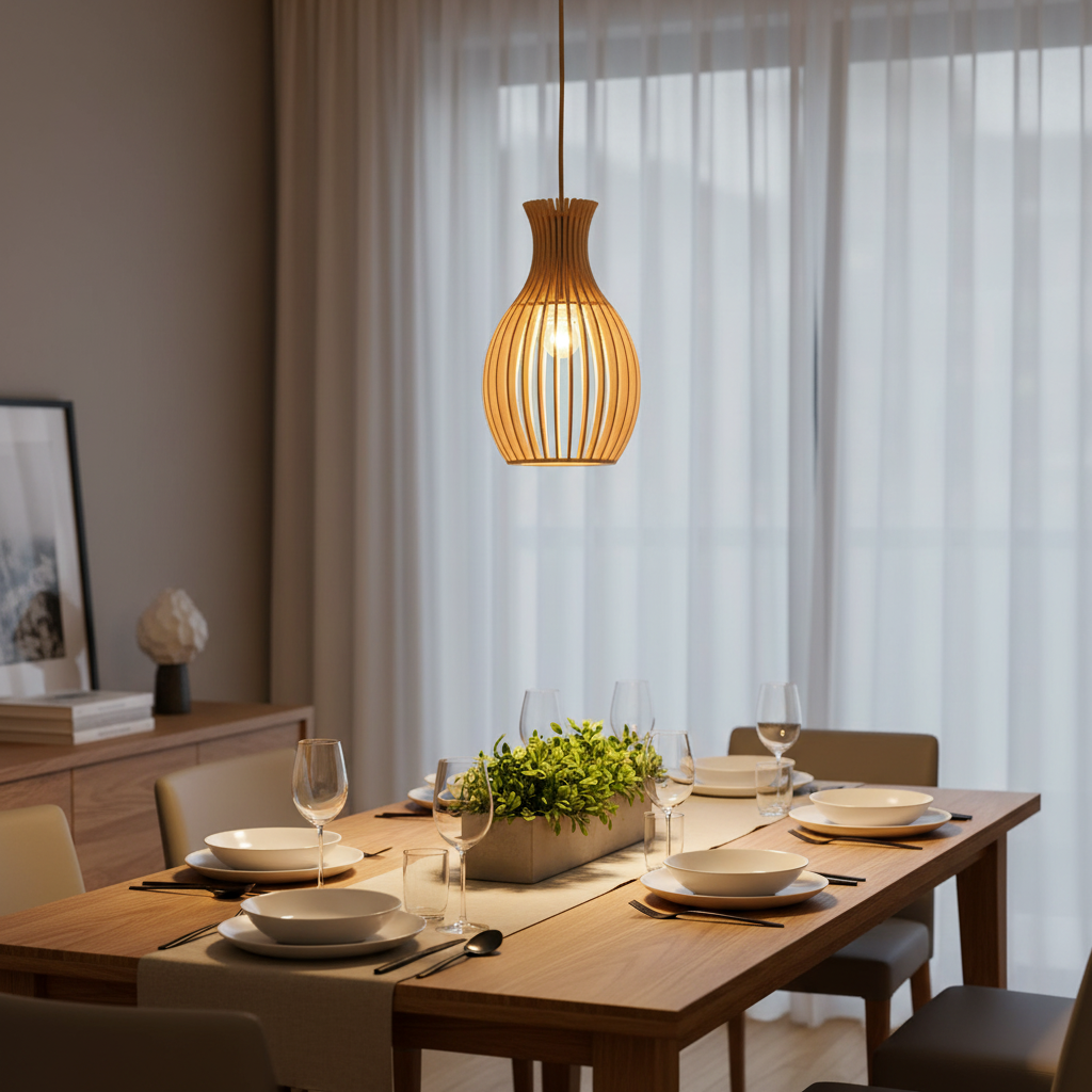 Vase-shaped wood pendant lamp gemelli collection