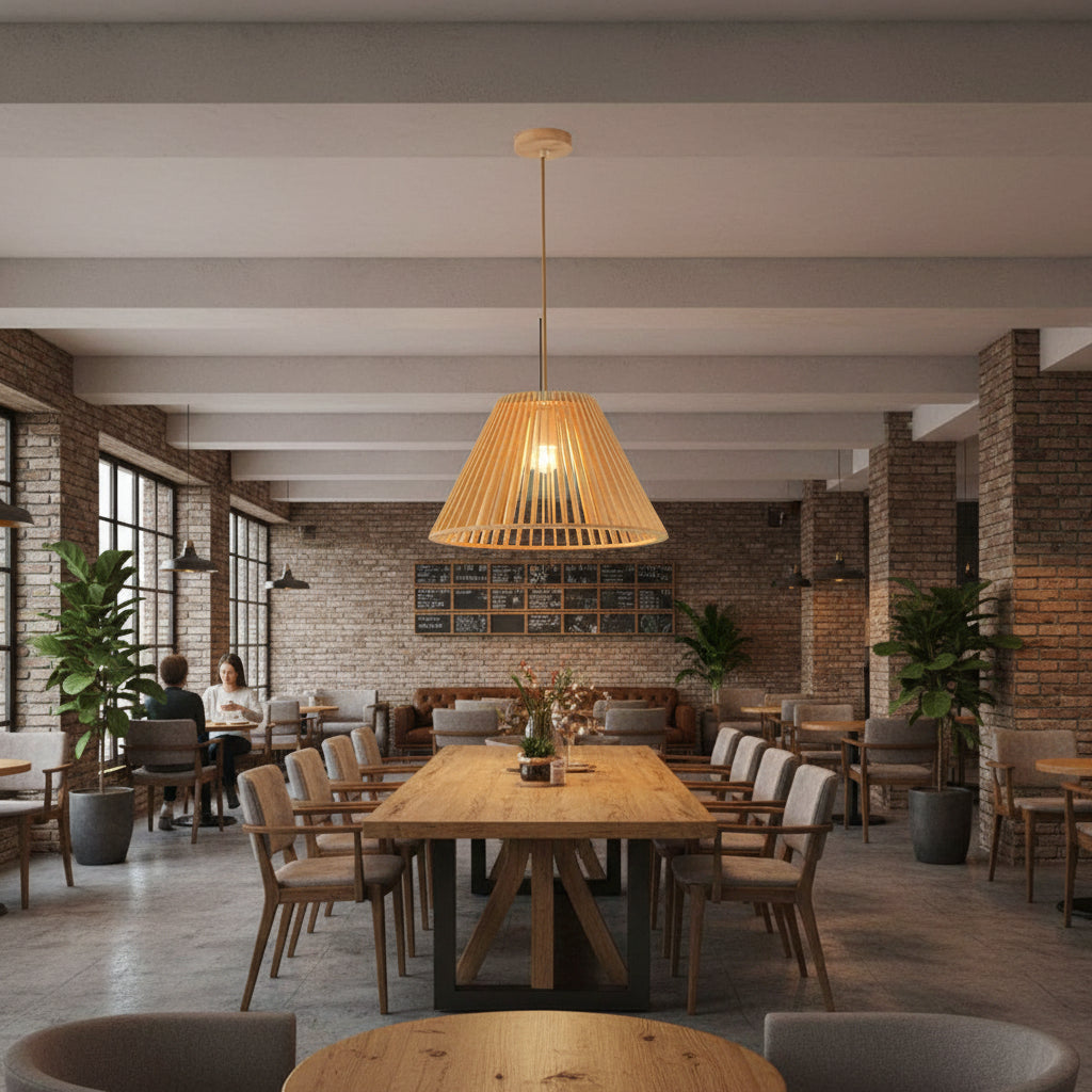 Wood conical pendant lamp gemelli collection