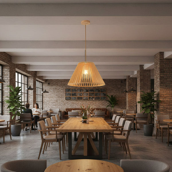 Wood conical pendant lamp gemelli collection