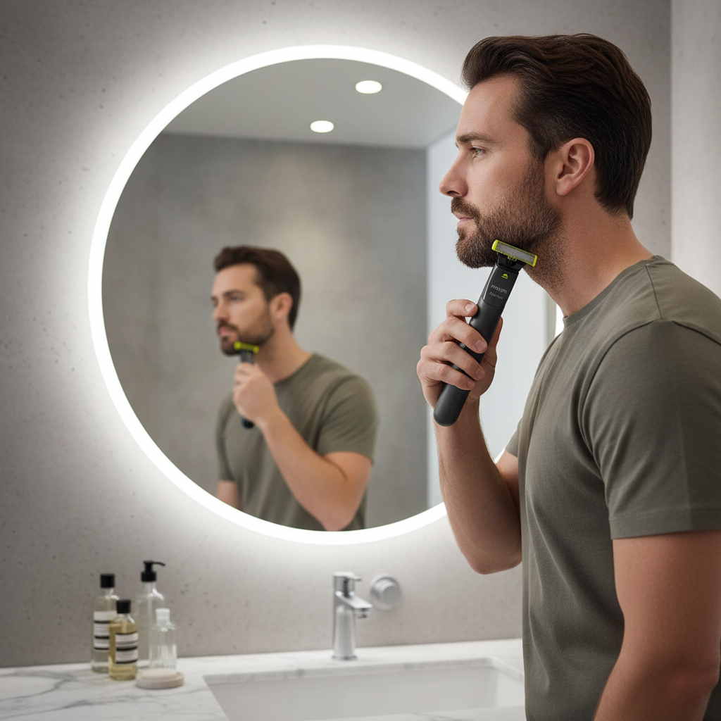 Gemelli Collections OneBlade electric shaver and trimmer with 1mm and 3mm stubble combs rechargeable wet and dry grooming tool for shaving trimming and creating precise beard lines on any hair length.