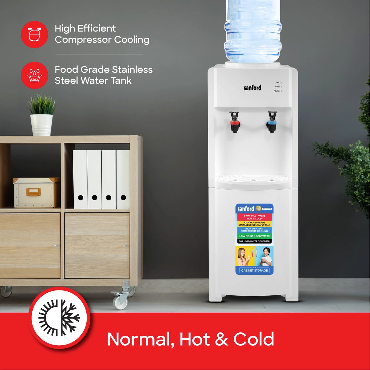 Sanford 2-Tap Top Loading Water Dispenser 520W SF1403WD