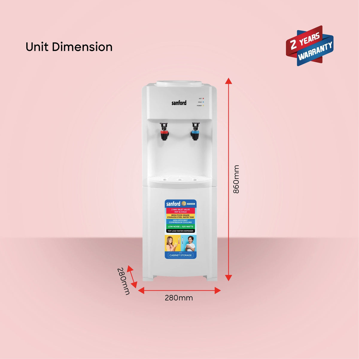 Sanford 2-Tap Top Loading Water Dispenser 520W SF1403WD
