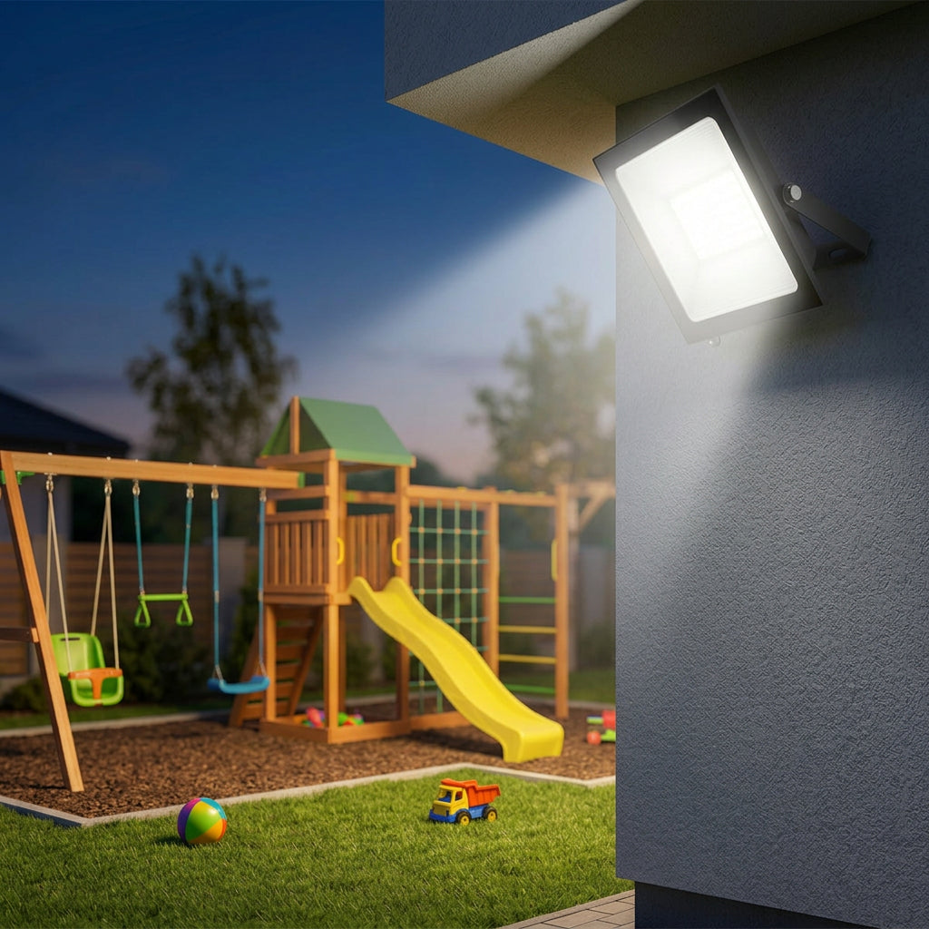 200W Slim LED Floodlight, Daylight, Black Aluminium Body, 277 × 297 × 57.3mm – SL 3079-20-BK-DL