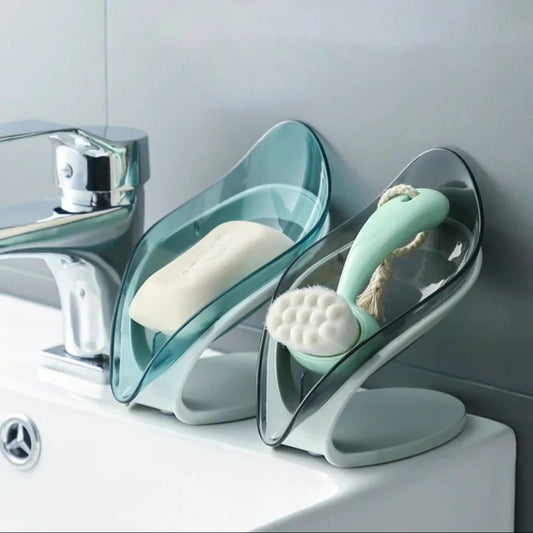Leaf shape self draining soap dish holder