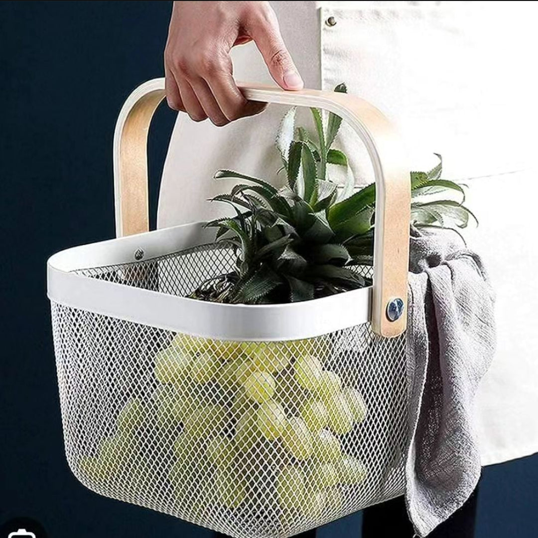 Mesh Fruit Basket With Wooden Handle