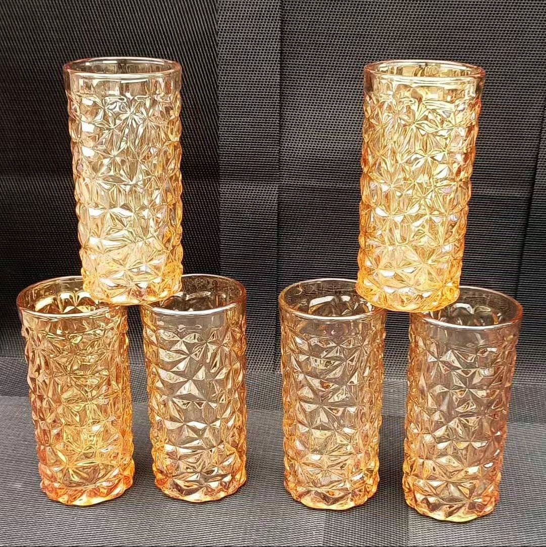 6pcs Glass Crystal Gold Long