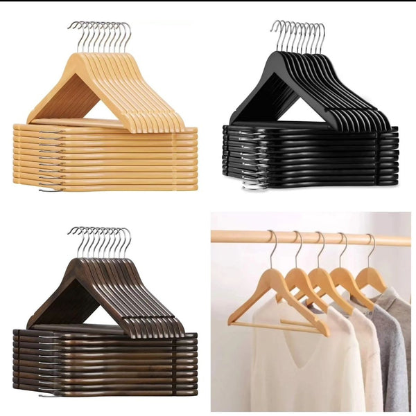10pcs Wooden Clothes Hangers – Durable Wooden Wardrobe Organizers for Shirts, Dresses, and Jackets