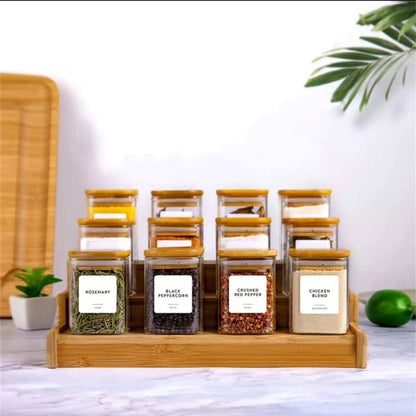 12pcs Square Glass Spice Jar Set