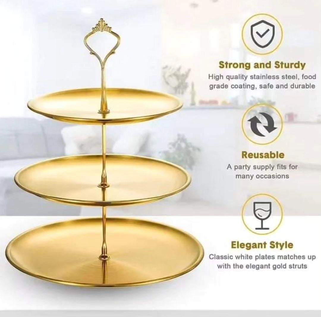 Gold steel cake/candy stand 3 layer
