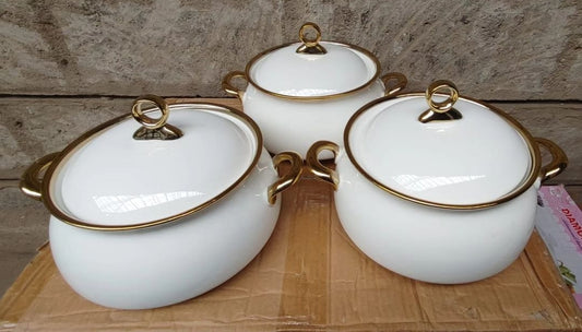 3pcs 3ltr Gold finishing ceramic serving bolws
