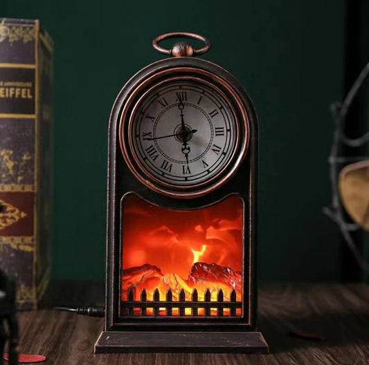 Decorative Led Fireplace Lantern With Roman Clock