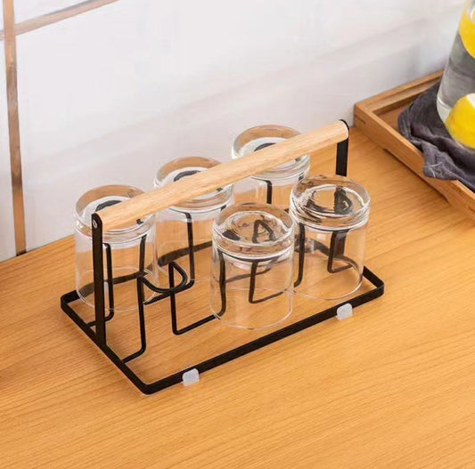 Glass Stand With Bamboo Stick Holder