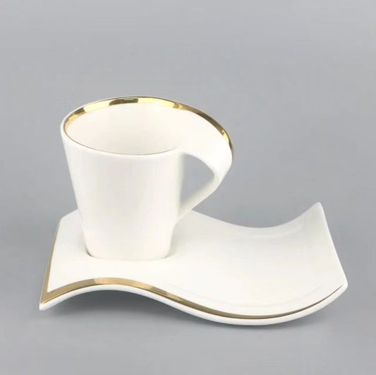 Classy cup saucer set white with gold rim