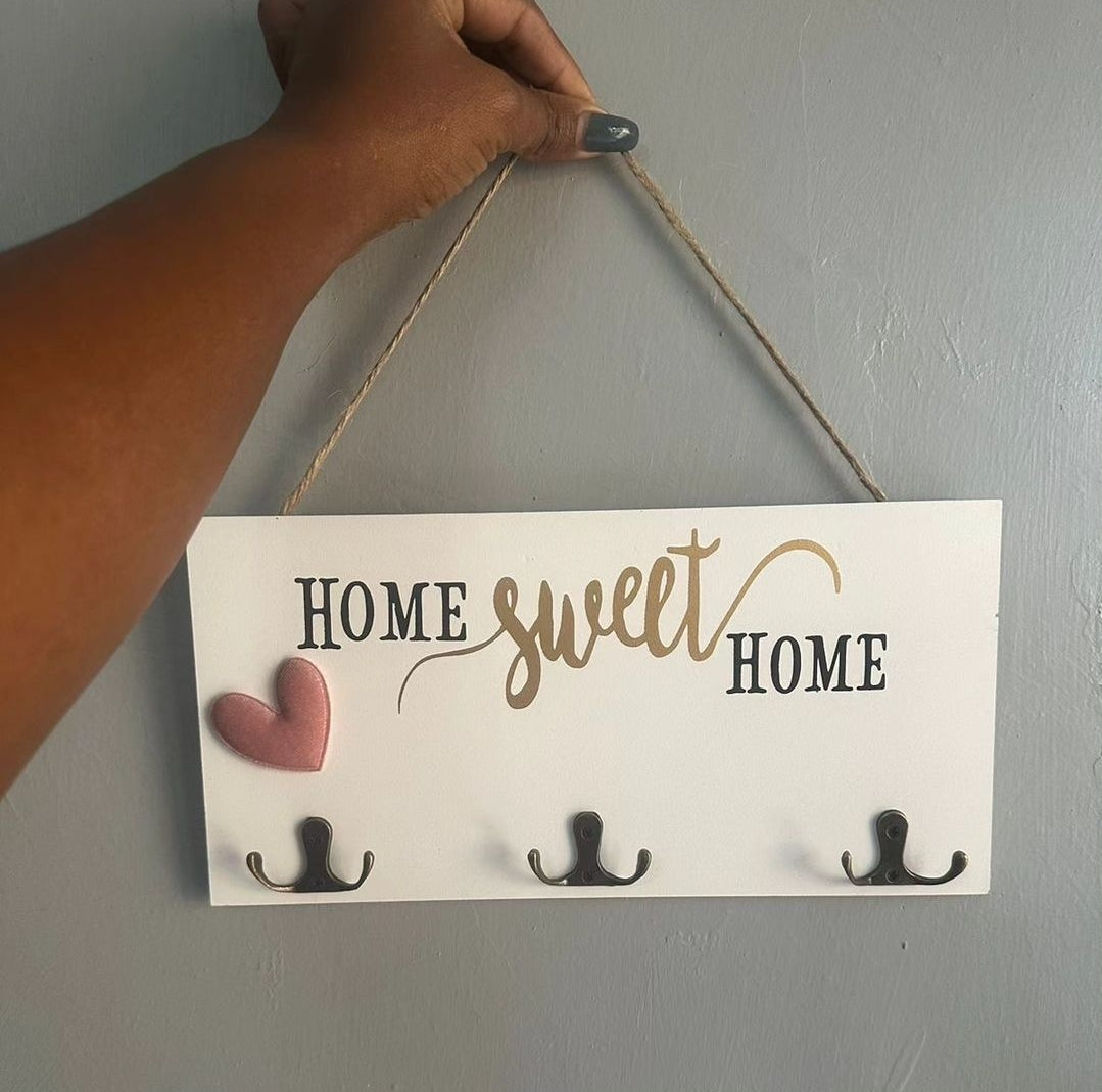 Home sweet home 3 hook key holder