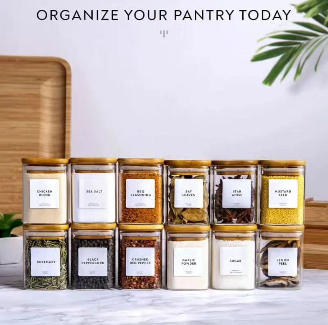 12pcs Glass Spice Jar Set