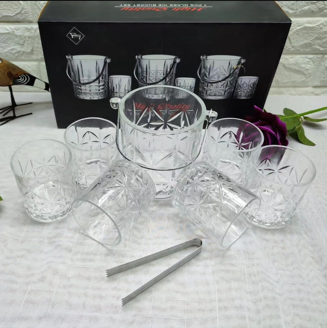 Ice bucket with Tongs + 6Glasses
