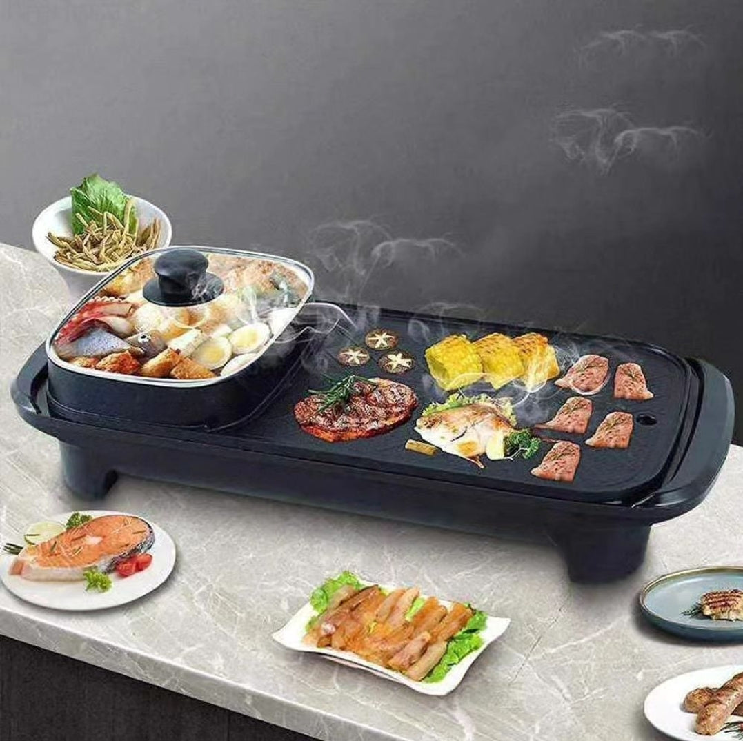 Electric  2in 1 Smokeless Barbeque Grill with Steaming Pot