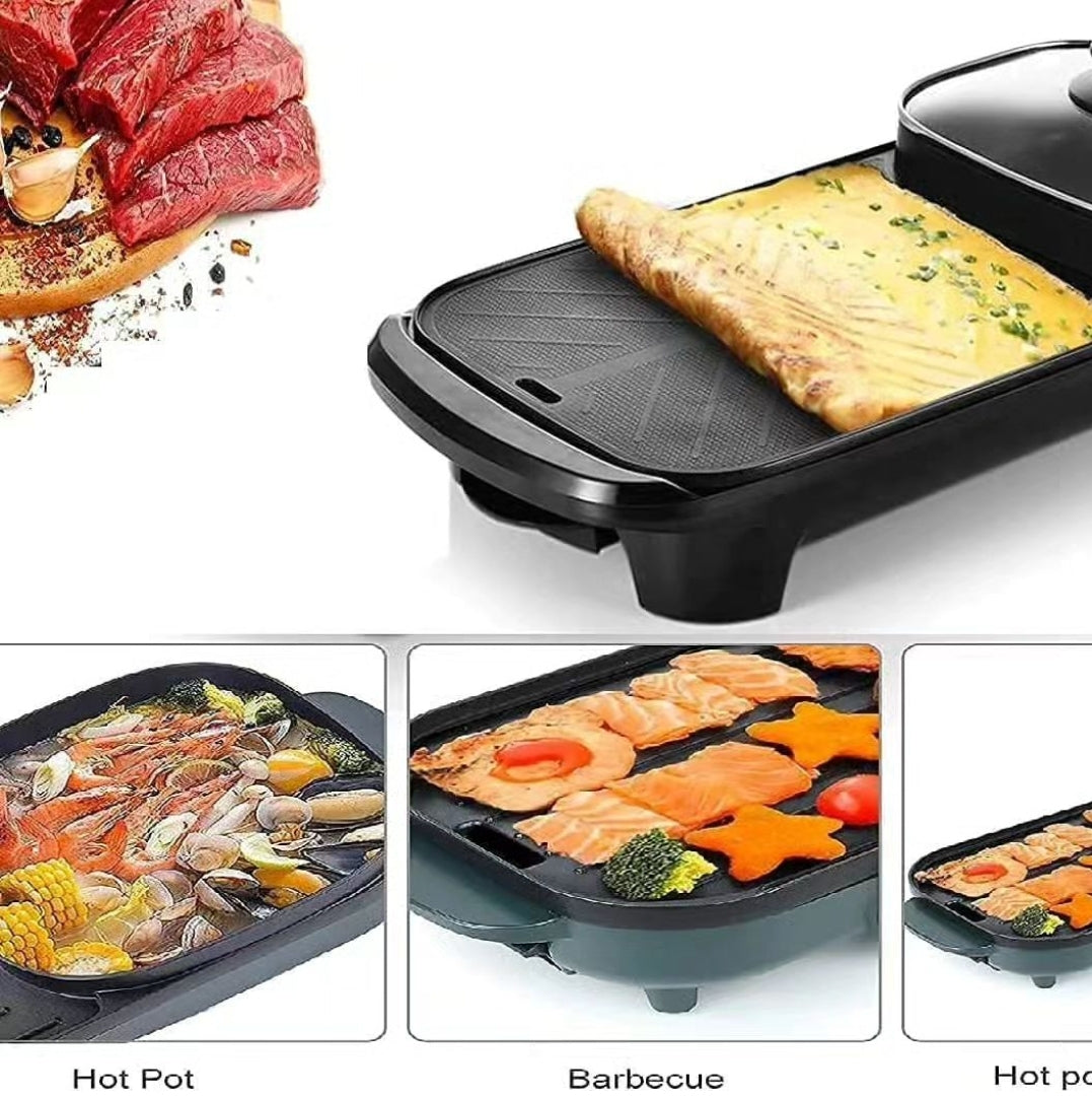 Electric  2in 1 Smokeless Barbeque Grill with Steaming Pot