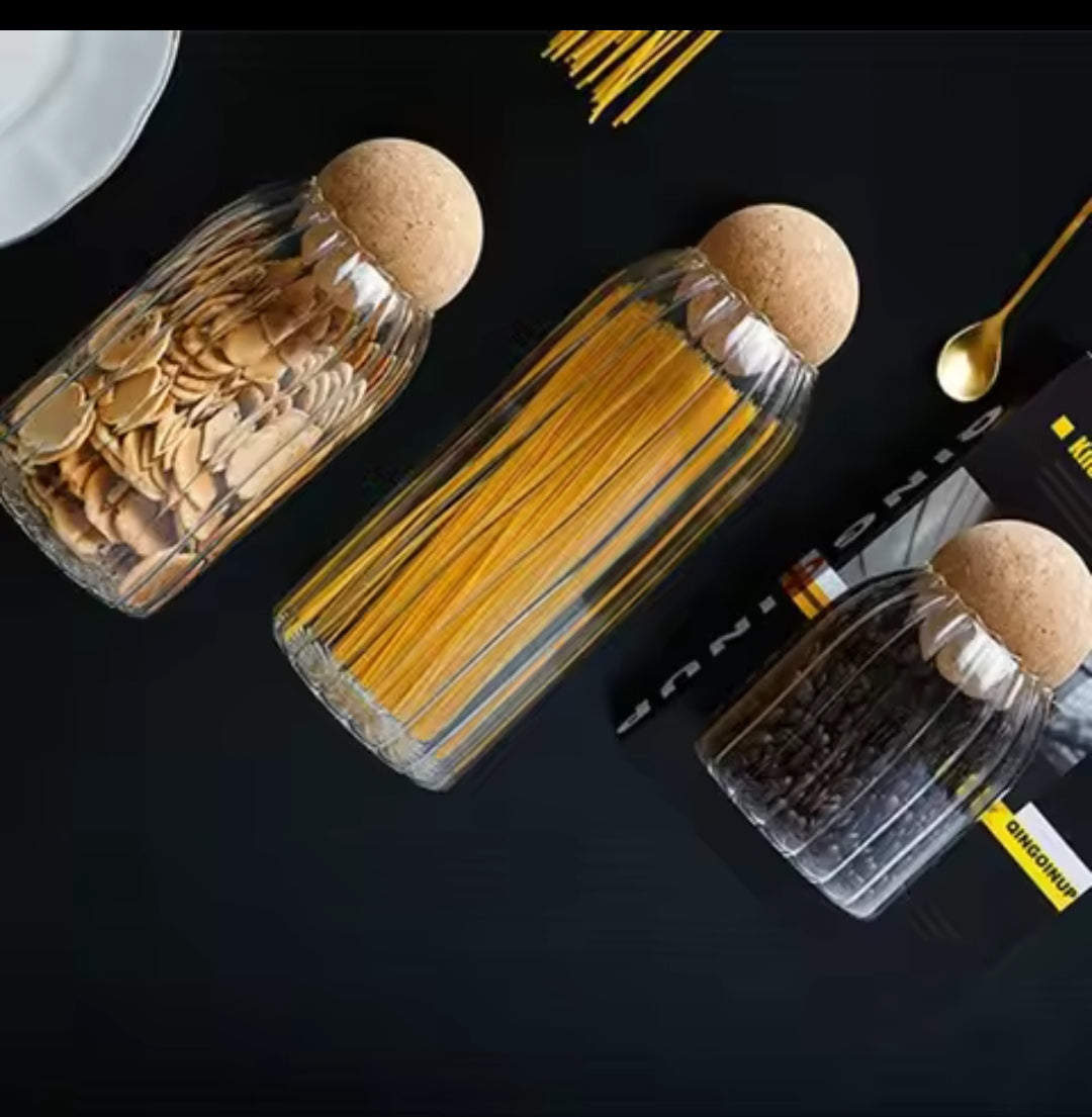 3pcs Ribbed Glass Jars