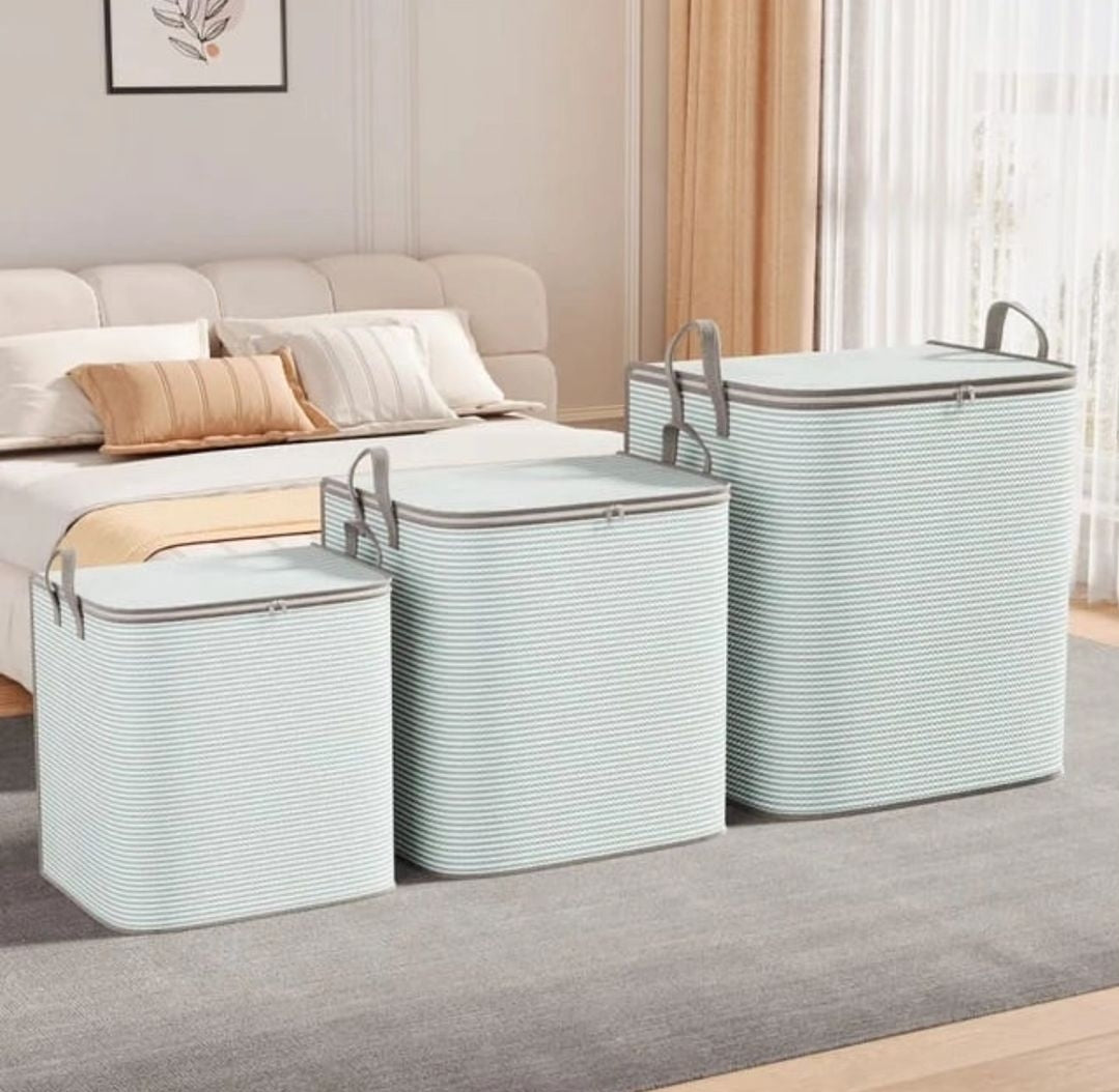3pcs Striped Quilt Duvet/Closet Organizer