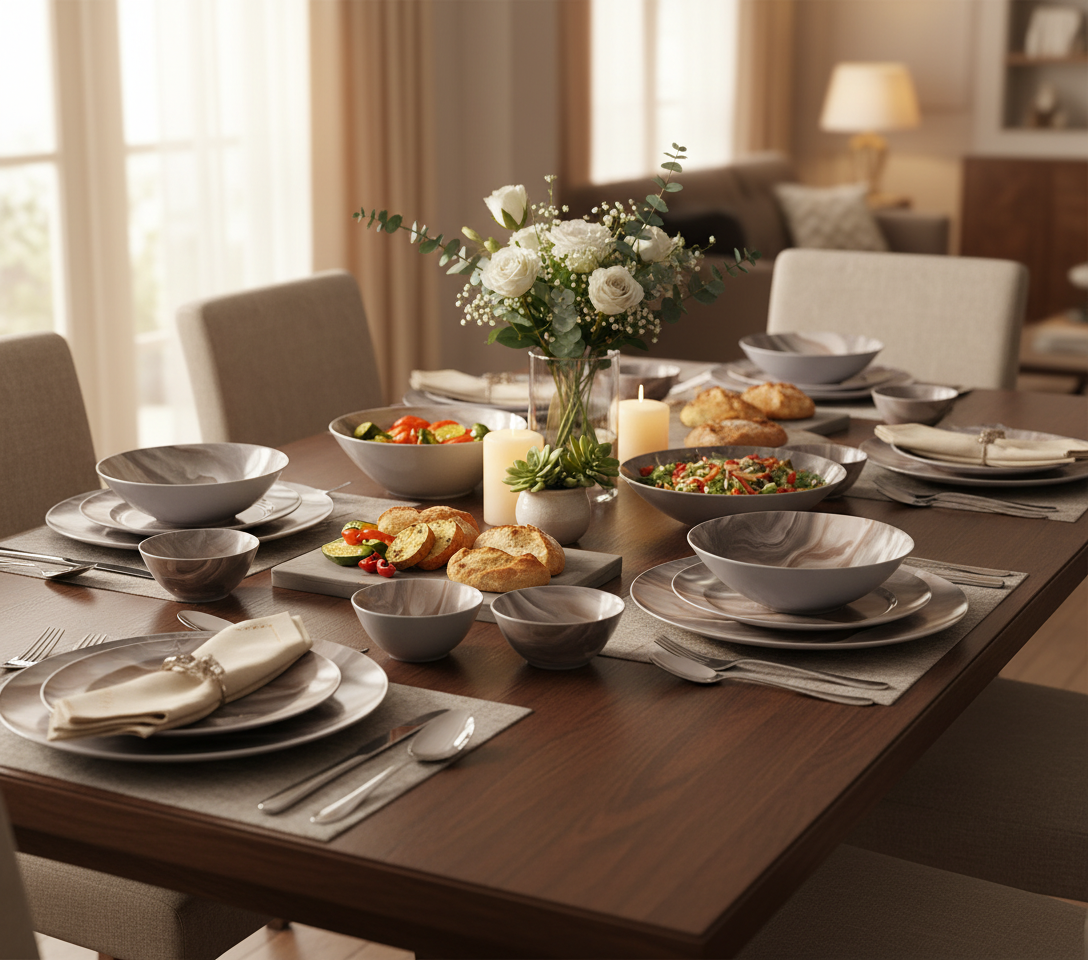 Luminarc Simply Marbreeze 25-piece dinner set with plates, bowls, and salad bo