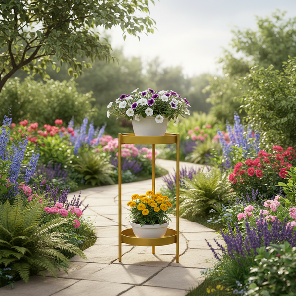 2-Tier Matte Gold Metal Plant Stand
