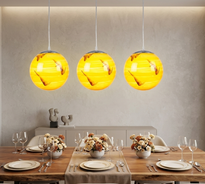 Yellow Hand-Painted Globe Pendant Light