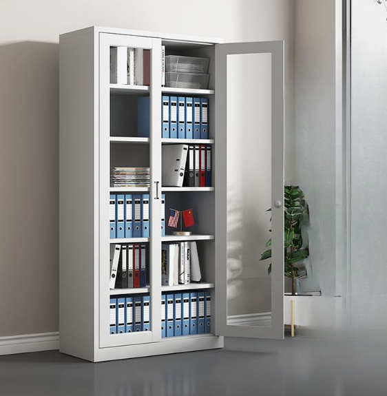 Steel Bookcase Cabinet with Hinged transparent Doors