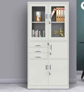 Steel Combination Cabinet with Glass Doors, Drawers and Storage Compartments