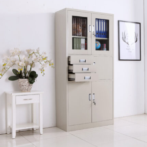 Steel Combination Cabinet with Glass Doors, Drawers and Storage Compartments