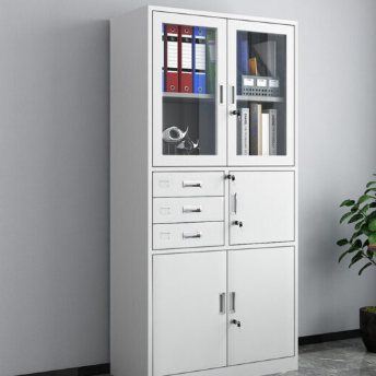 Steel Combination Cabinet with Glass Doors, Drawers and Storage Compartments