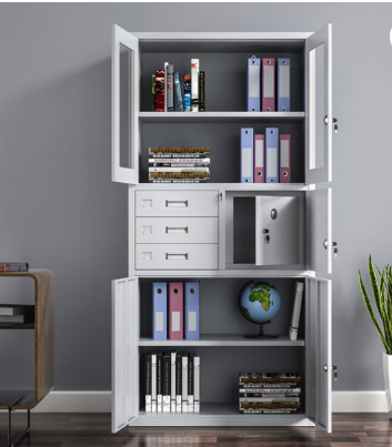 Steel Combination Cabinet with Glass Doors, Drawers and Storage Compartments