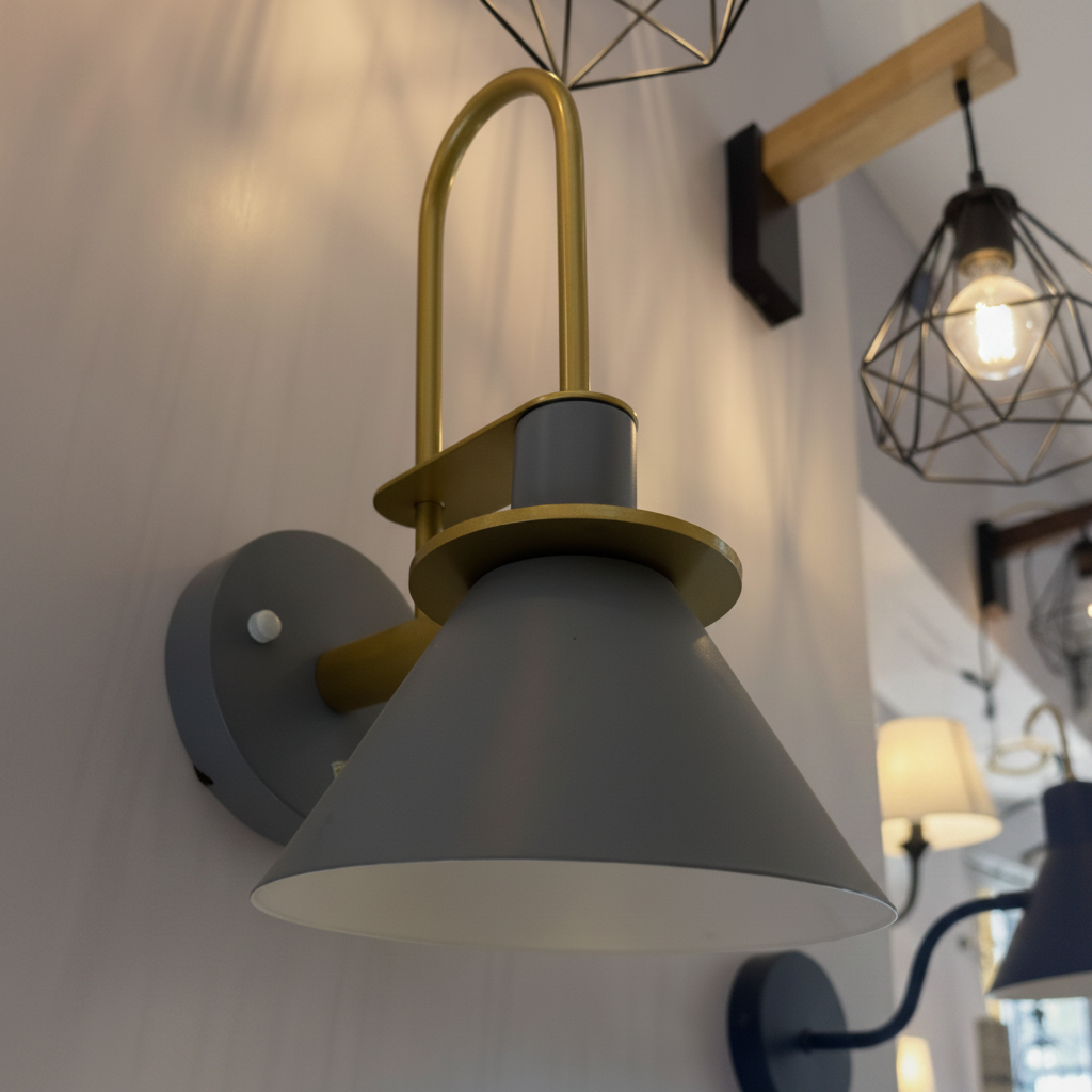 Vintage Wall Light E27 Grey and Gold Frame PL 8360-GY