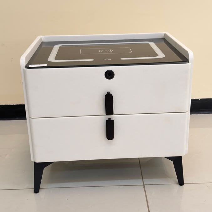 Smart Two-Drawer Nightstand with Fingerprint Lock Wireless Charging White 45–50 × 40 × 46–50 cm BS-8 - available in Nairobi, Kenya