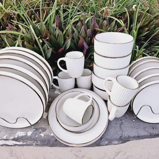 Dinner Set with Mugs, Side Plates, Bowls and Dinner Plates 16 Piece and 24 Piece Options