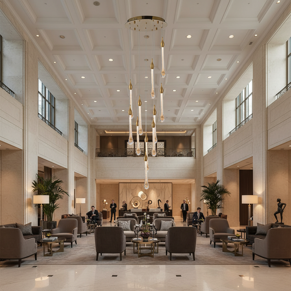 12 Raindrop Cascading Gold Pendant Chandelier-WH 2024-0212-11-TC