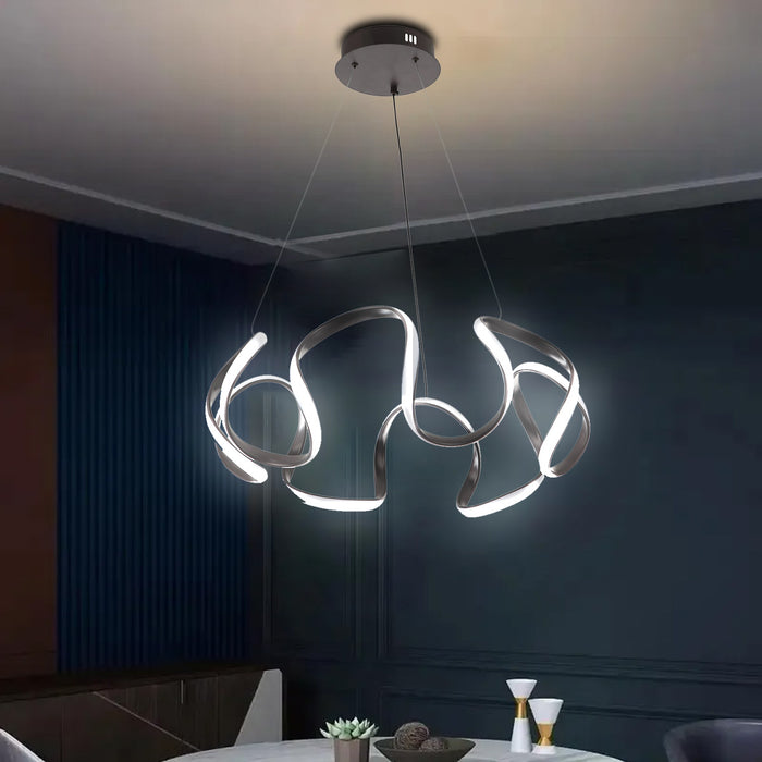 Gemelli Collection Chandelier Light Ceiling LED 80W in brown, aluminium and silica, modern artistic design