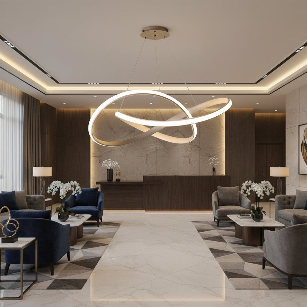 Gemelli Collection White LED Pendant Light, 50W, adjustable CCT 3000K–6000K, aluminum and silica, 600mm width × adjustable 1000mm height