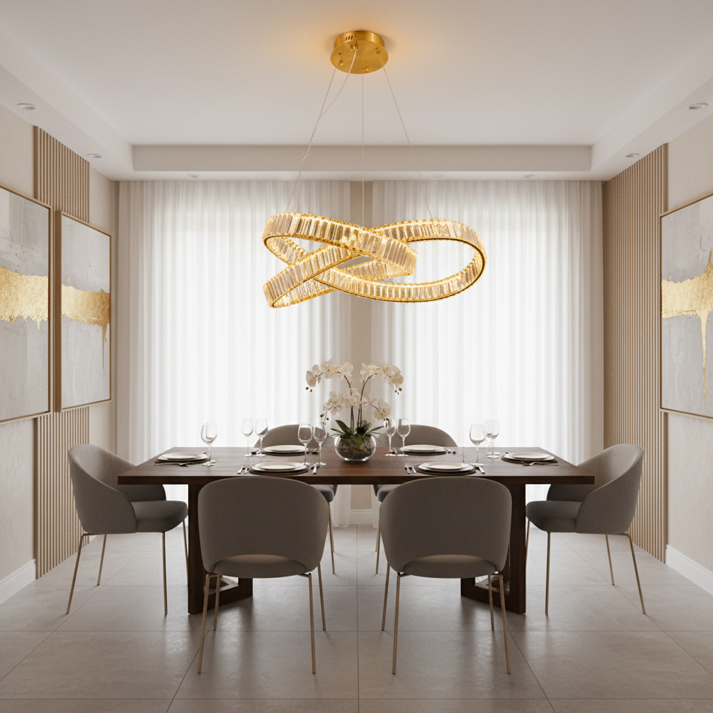 Infinity Crystal Pendant Light Gold LED Chandelier 100W Tri-Colour WH 2601-GO-TC