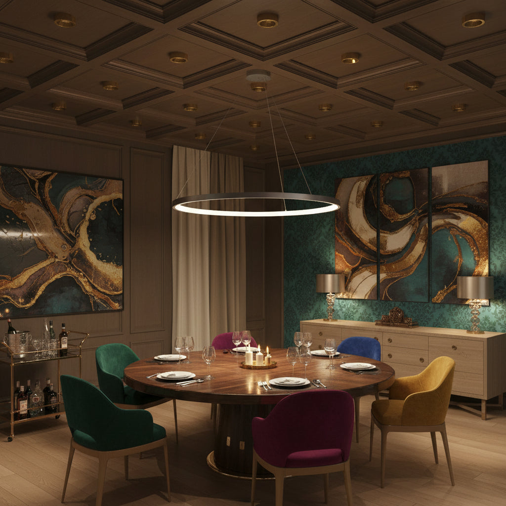 Gemelli Collection Simple Circular LED Pendant Light in white, 12W, sleek modern design