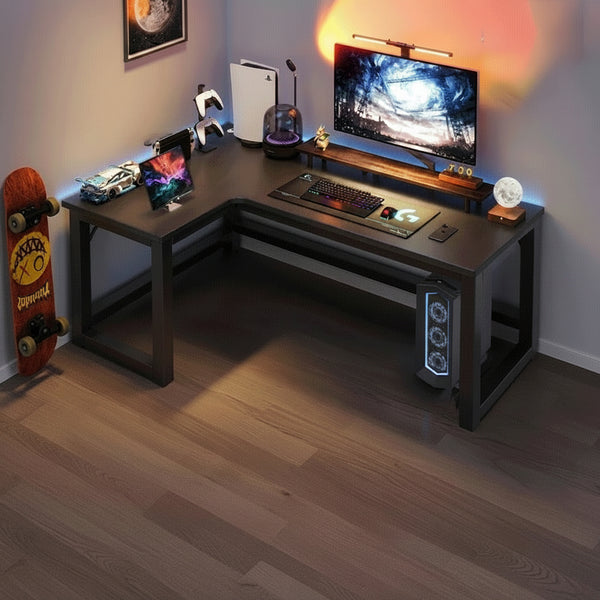 Gemelli Collections L-shaped black computer and gaming desk with 160cm main desk, 100cm return, 60cm depth and 75cm height