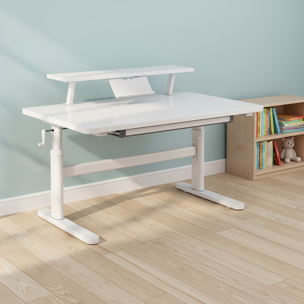 Gemelli Collections elevating study desk with drawer and bookshelf measuring 100cm x 60cm with adjustable height of 60-90cm