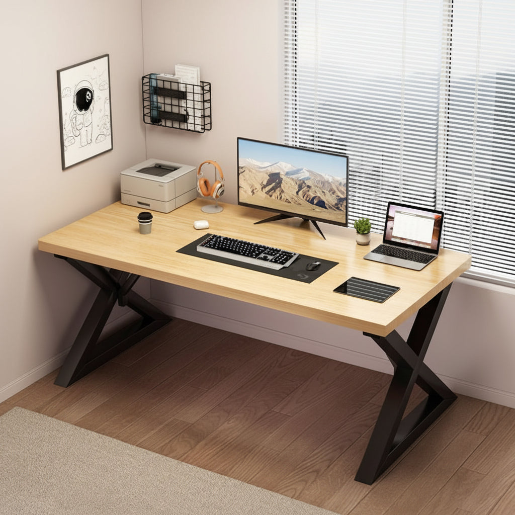 Gemelli Collections woodgrain finish office and gaming desk measuring 100cm length, 65cm width and 75cm height