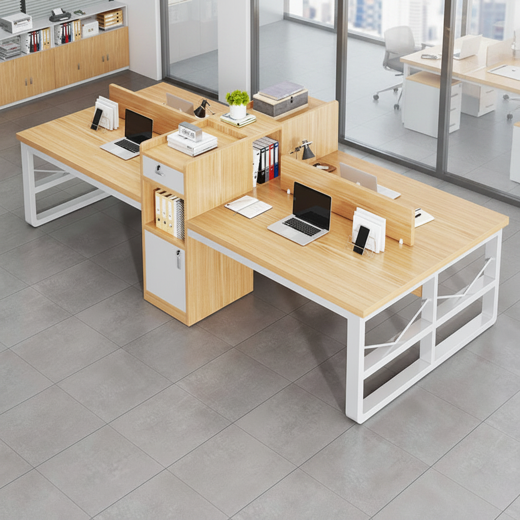 Gemelli Collections four person workspace unit measuring 270cm length, 120cm width and 112cm height for office and collaborative work environments