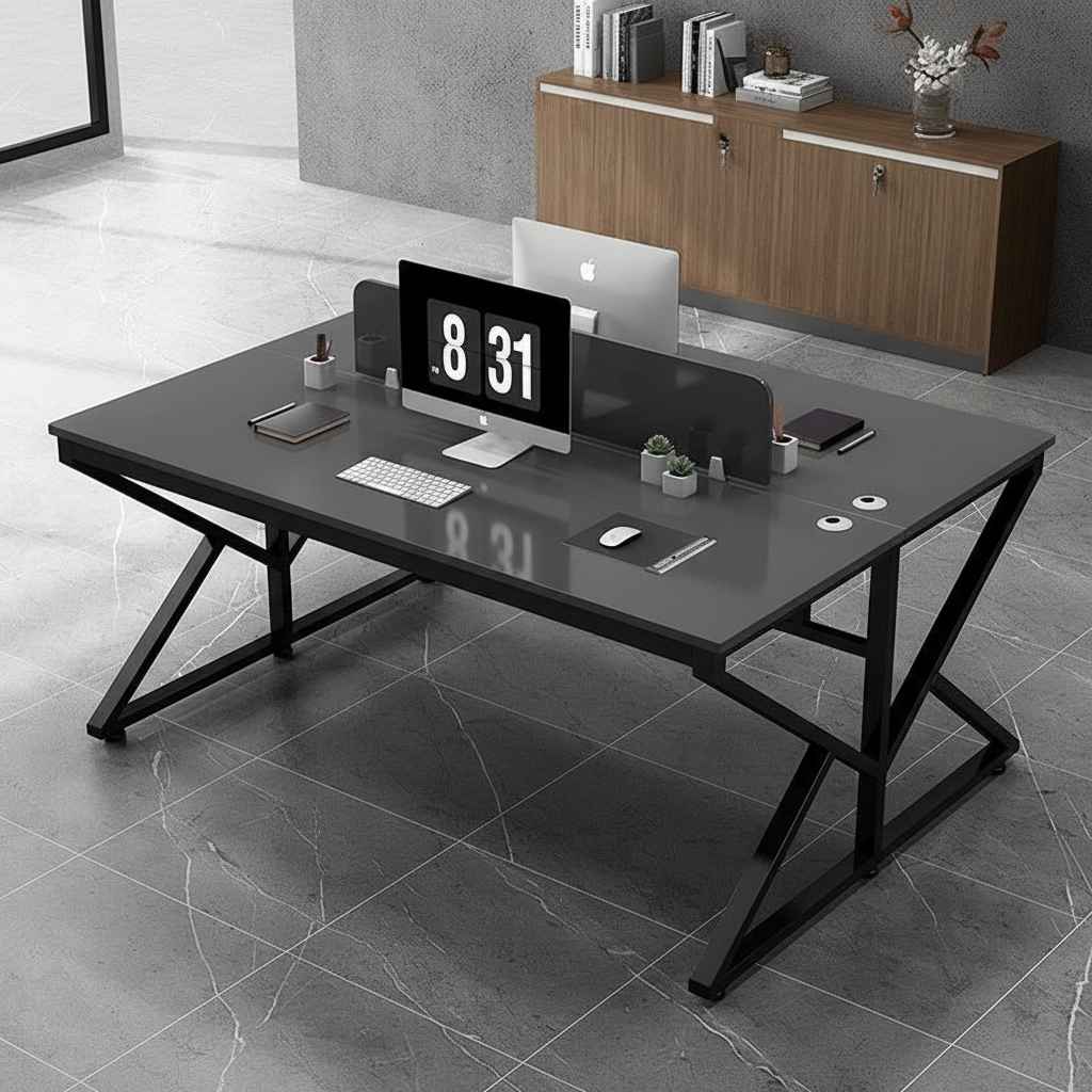Gemelli Collections double workspace unit measuring 120cm length, 120cm width and 75cm height for office and shared workstation use