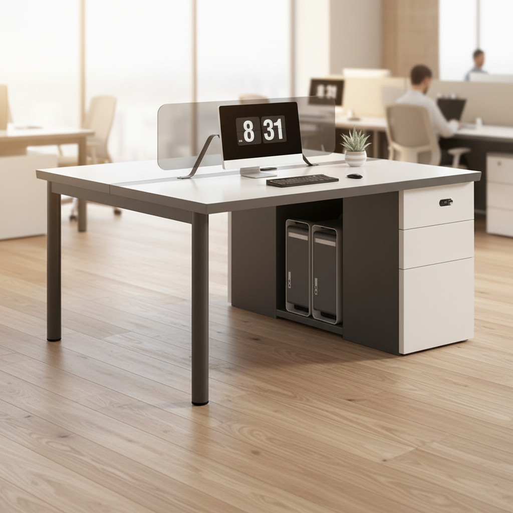 Gemelli Collections double workspace unit measuring 120cm length, 127cm width and 107cm height for office and shared workstation use