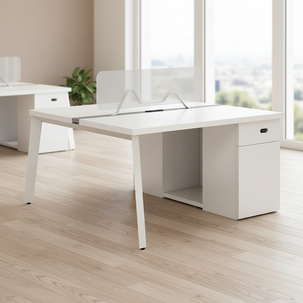 Gemelli Collections four person workspace unit measuring 270cm length, 120cm width and 112cm height for office and collaborative work environments