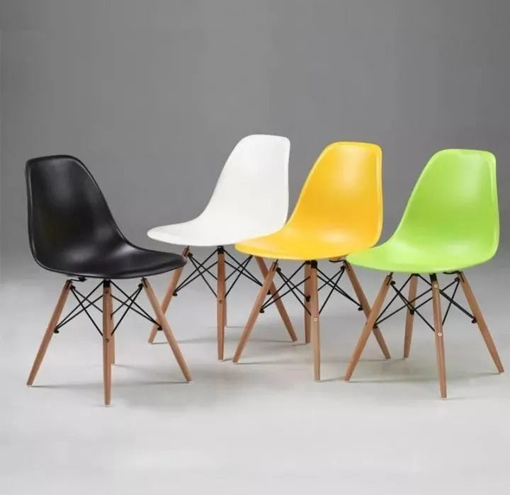 Eames-Style Molded Plastic Dining Chair with Wooden Base