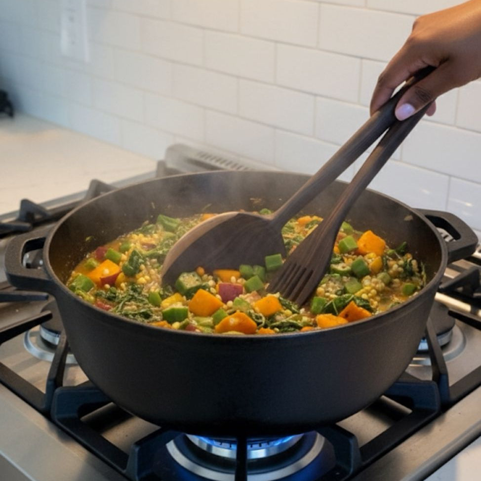 32cm handcrafted ebony wood spoon and fork serving set