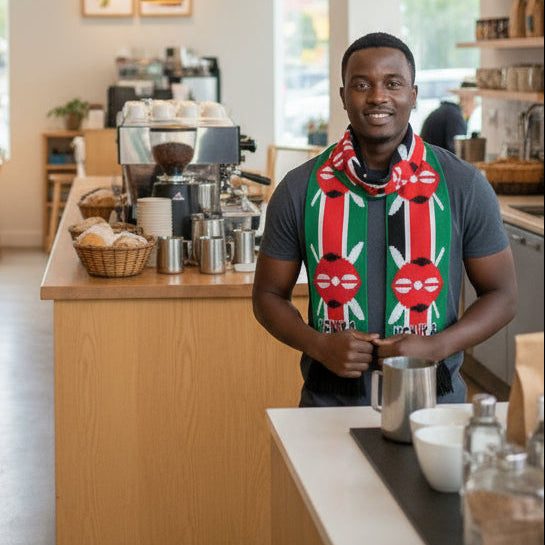 Knitted Kenya flag scarf, 143cm long,